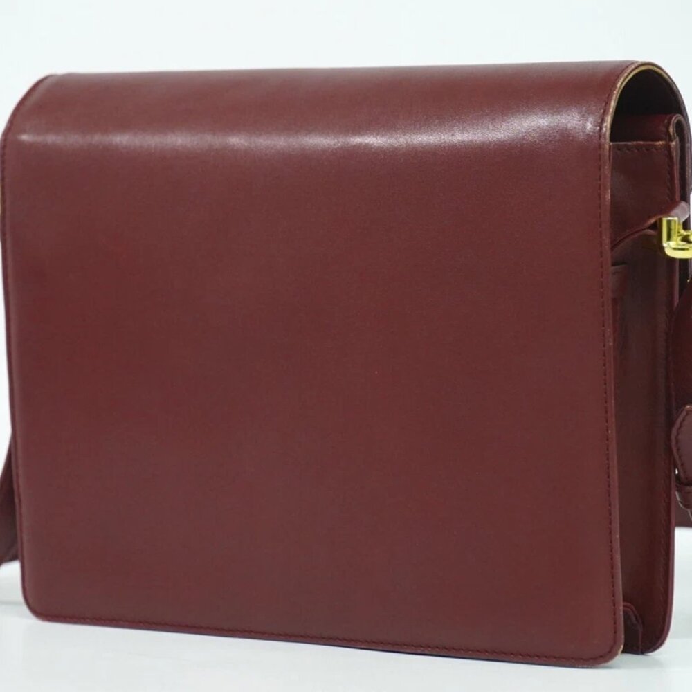 Cartier Must Leather Shoulder Crossbody Bag Bordeaux Gold - Picture 15 of 15